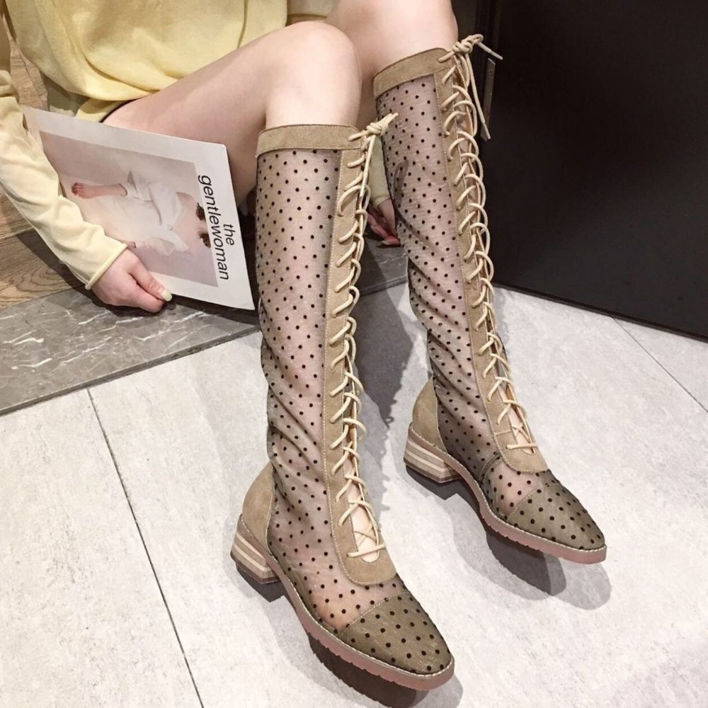 Net Boots Womens Summer Gladiator Sandals Boots Lace Up Europa Street TOP Mesh S